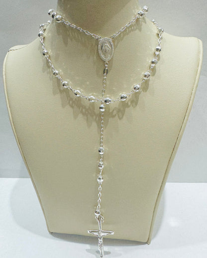 ITALIAN SILVER CROSS ROSARY NECKLACE, WEIGHT: 18.7gm