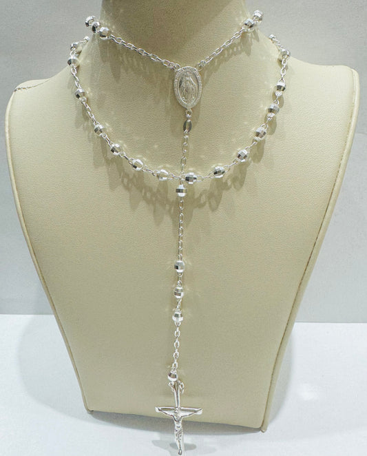 ITALIAN SILVER CROSS ROSARY NECKLACE, WEIGHT: 18.7gm