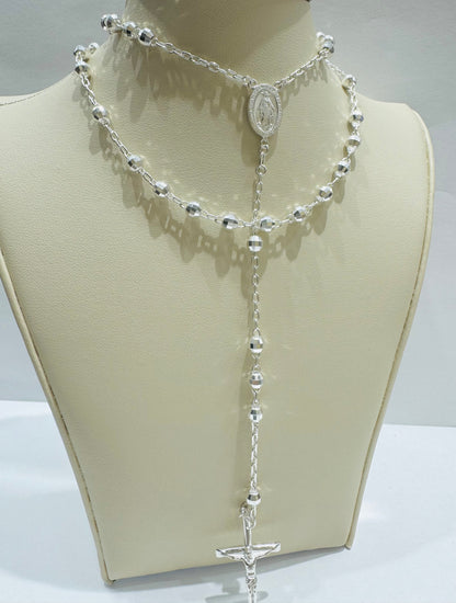 ITALIAN SILVER CROSS ROSARY NECKLACE, WEIGHT: 18.7gm