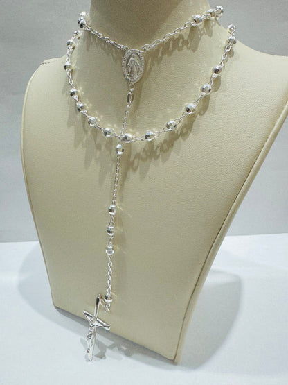 ITALIAN SILVER CROSS ROSARY NECKLACE, WEIGHT: 18.7gm