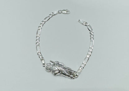 SILVER ITALIAN FIGARO SAINT JUDE BRACELET 7”, WEIGHT: 6gm