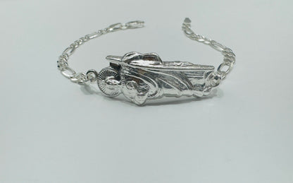SILVER ITALIAN FIGARO SAINT JUDE BRACELET 7”, WEIGHT: 6gm