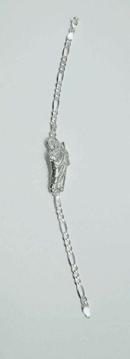SILVER ITALIAN FIGARO SAINT JUDE BRACELET 7”, WEIGHT: 6gm