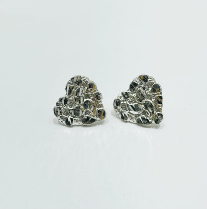 SILVER HEART NUGGET EARRINGS, WEIGHT: 2.5gm