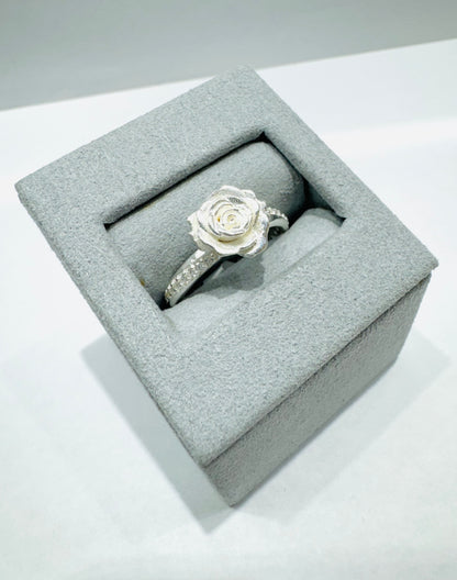 SILVER ROSE RING, SIZE: 9, WEIGHT: 3.5gm