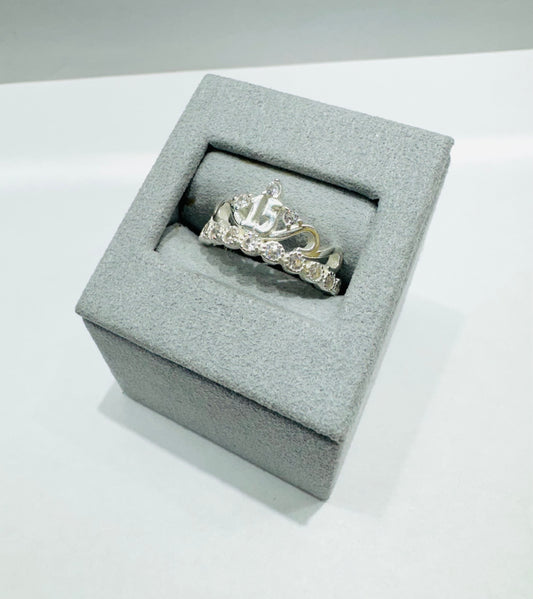 SILVER QUINCEANERA CROWN 15 RING, SIZE: 8, WEIGHT: 3.3gm