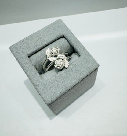 SILVER 2 ROSES RING, SIZE: 7, WEIGHT: 4.8gm