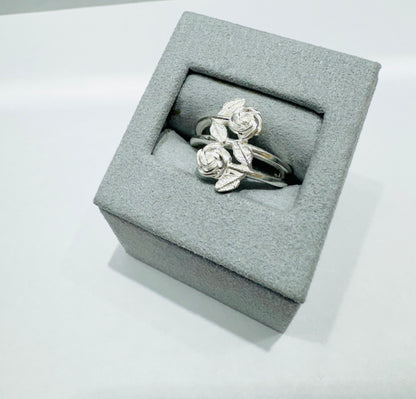 SILVER 2 ROSES RING, SIZE: 7, WEIGHT: 4.8gm