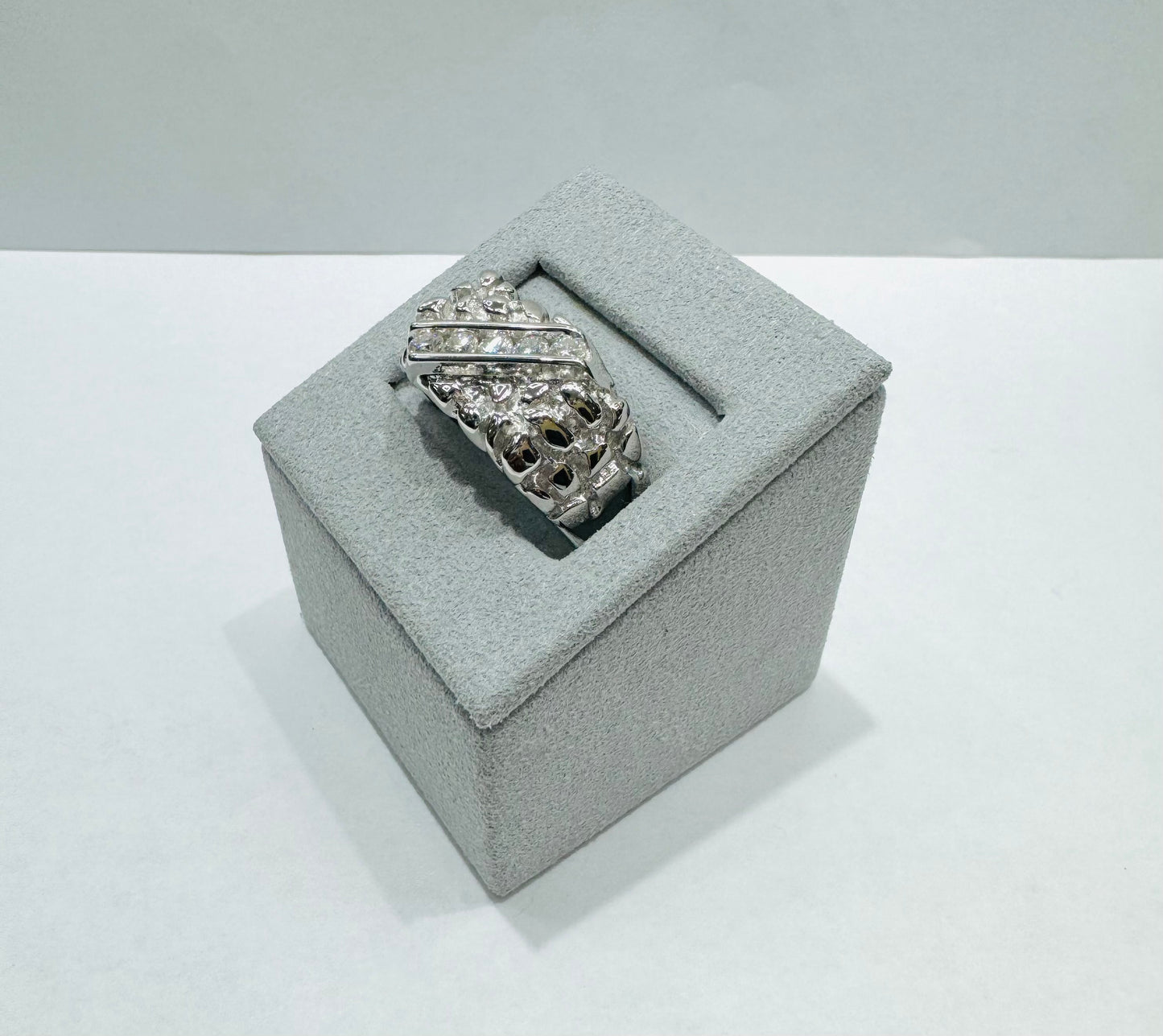 SILVER MOISSANITE NUGGET RING, 0.51CT, SIZE: 12