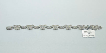 SILVER MOISSANITE BUTTERFLY BRACELET 7.6”, VVS 4.67CTW, WIDTH: 10mm