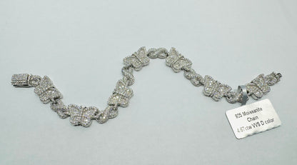SILVER MOISSANITE BUTTERFLY BRACELET 7.6”, VVS 4.67CTW, WIDTH: 10mm