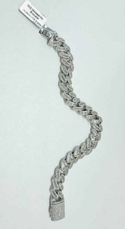 SILVER MOISSANITE CUBAN LINK BRACELET 8.5”, VVS- 13.25 CTW, WIDTH: 13.5mm