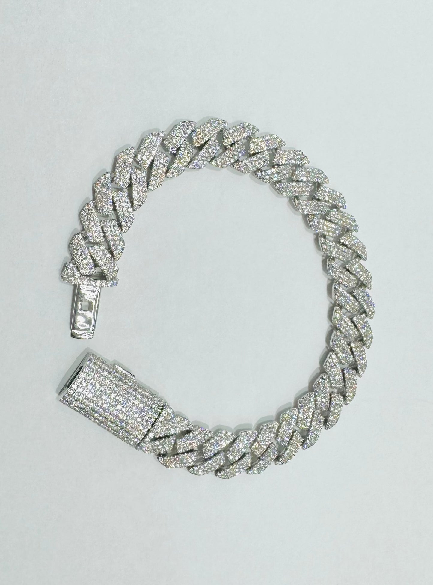 SILVER MOISSANITE CUBAN LINK BRACELET 8”, WIDTH: 12mm