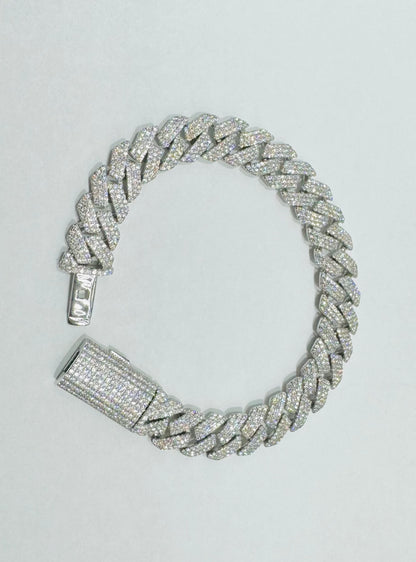 SILVER MOISSANITE CUBAN LINK BRACELET 8”, WIDTH: 12mm