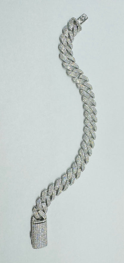 SILVER MOISSANITE CUBAN LINK BRACELET 8”, WIDTH: 12mm