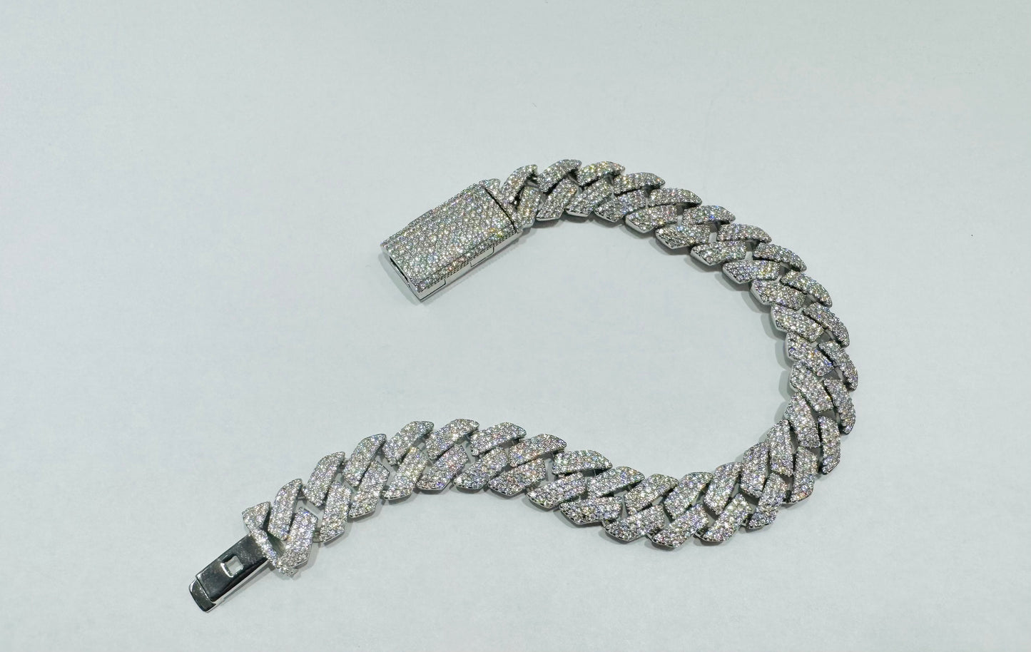 SILVER MOISSANITE CUBAN LINK BRACELET 8”, WIDTH: 12mm