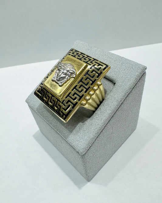 10K GOLD MEDUSA HEAD RING, SIZE: 9, WEIGHT: 7.8gm