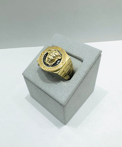 10K GOLD MEDUSA HEAD RING, SIZE: 9, WEIGHT: 7.8gm