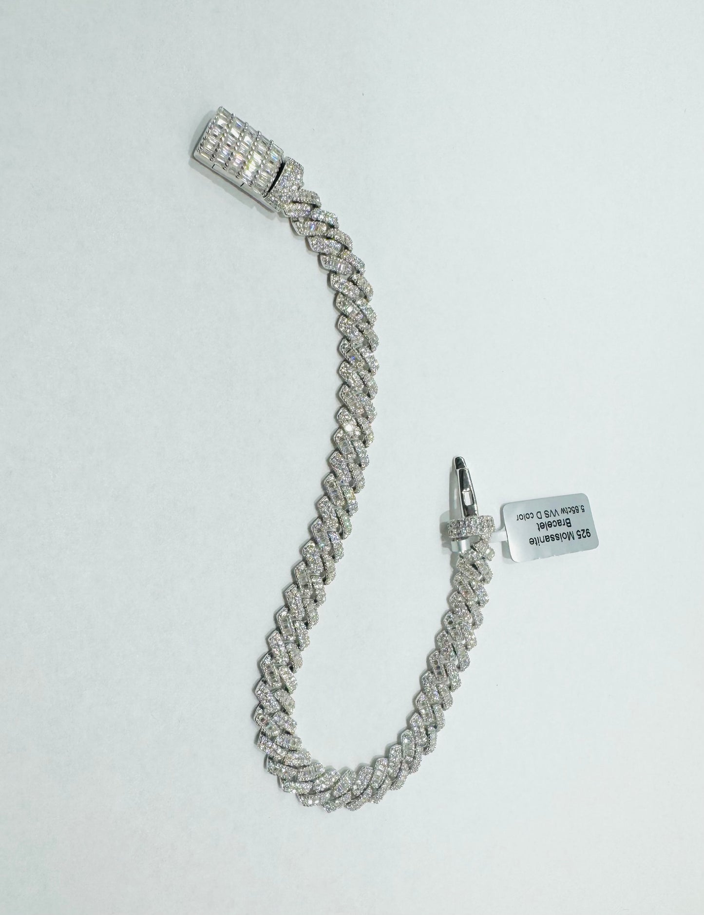 SILVER MOISSANITE CUBAN BRACELET 8”, VVS 5.65CTW, WIDTH: 8mm