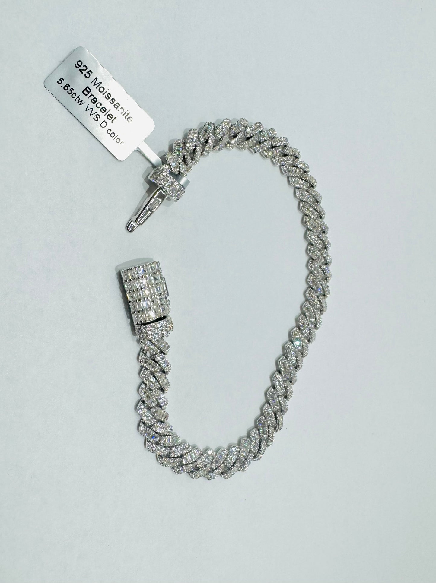 SILVER MOISSANITE CUBAN BRACELET 8”, VVS 5.65CTW, WIDTH: 8mm