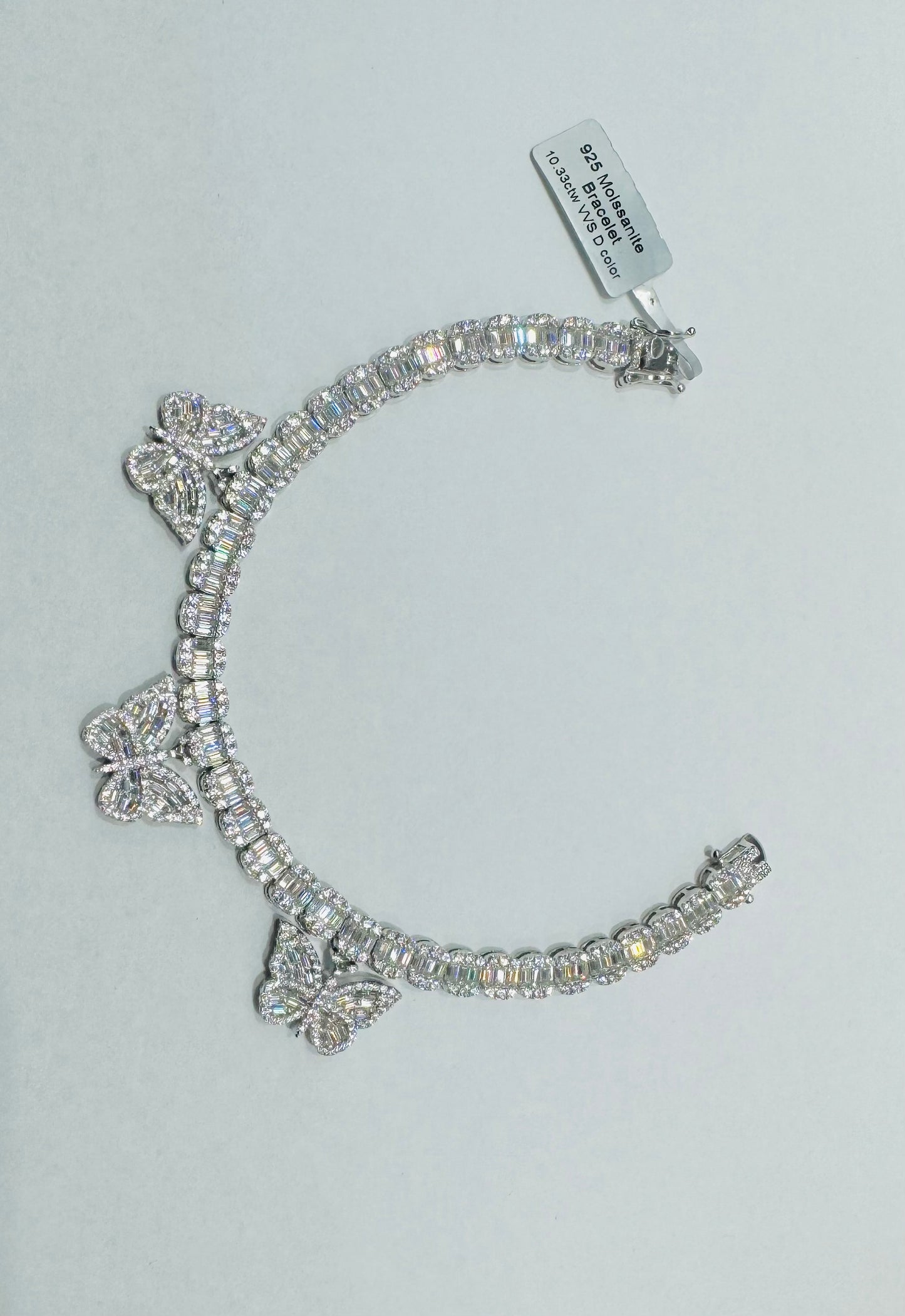 SILVER MOISSANITE BUTTERFLY BRACELET 7.5”, VVS 10.33CTW
