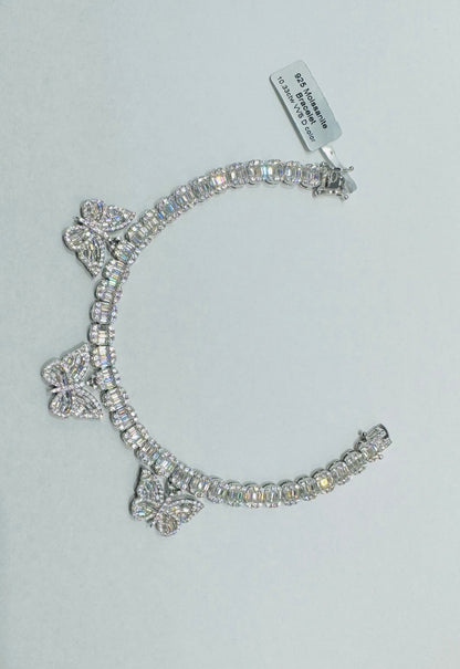 SILVER MOISSANITE BUTTERFLY BRACELET 7.5”, VVS 10.33CTW