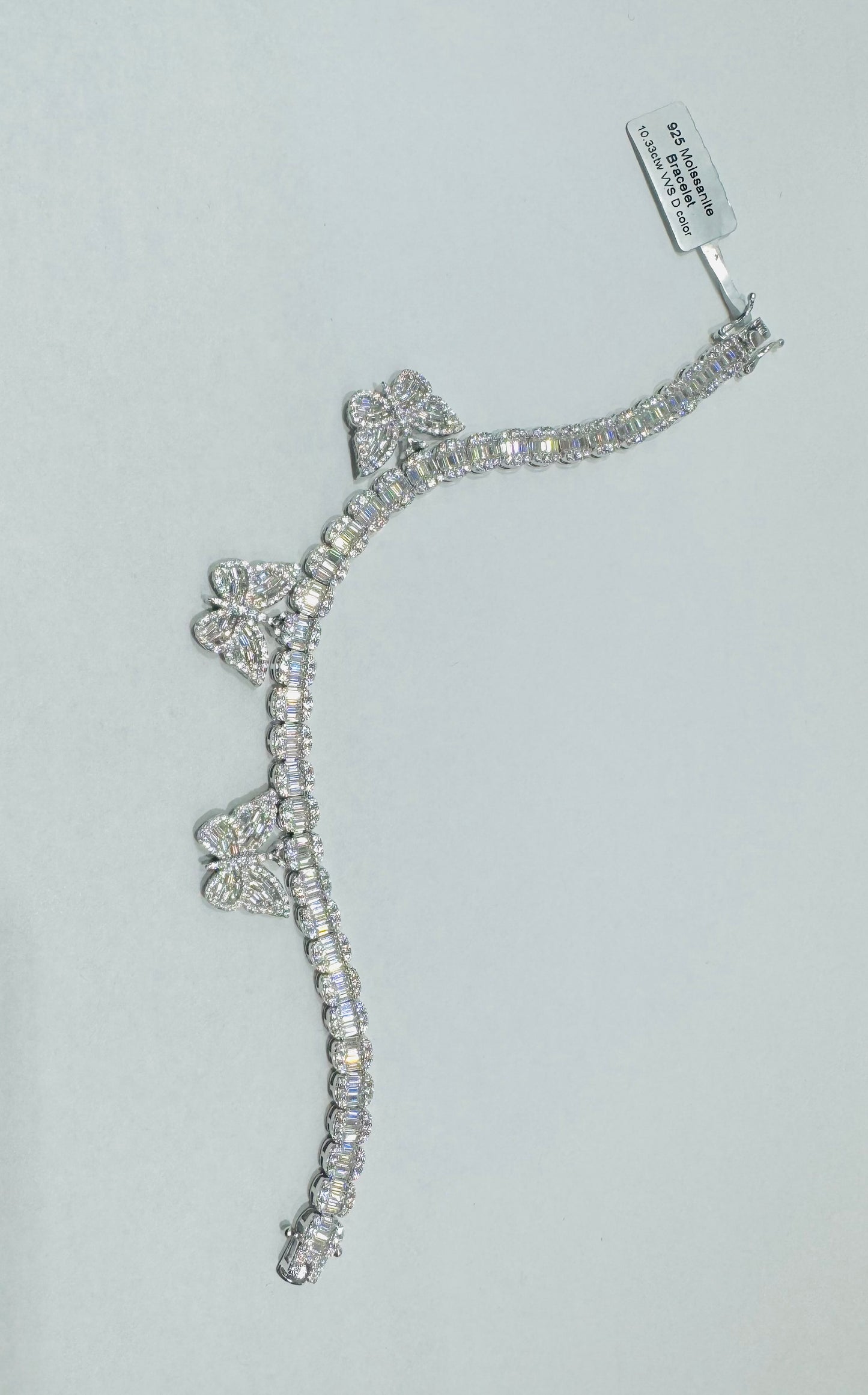 SILVER MOISSANITE BUTTERFLY BRACELET 7.5”, VVS 10.33CTW