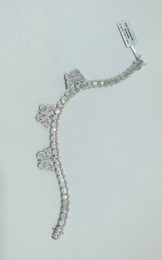 SILVER MOISSANITE BUTTERFLY BRACELET 7.5”, VVS 10.33CTW