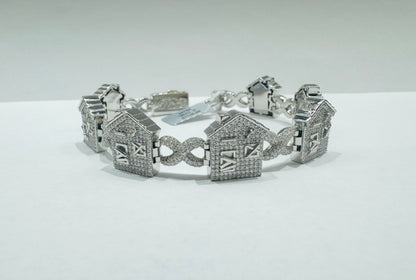 SILVER MOISSANITE TRAP HOUSE BRACELET 9”, VVS 9.13CTW, WIDTH: 18mm