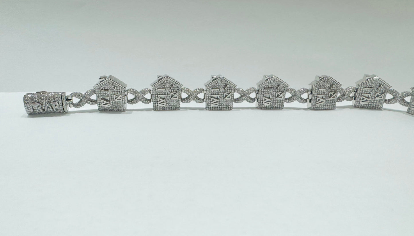 SILVER MOISSANITE TRAP HOUSE BRACELET 9”, VVS 9.13CTW, WIDTH: 18mm