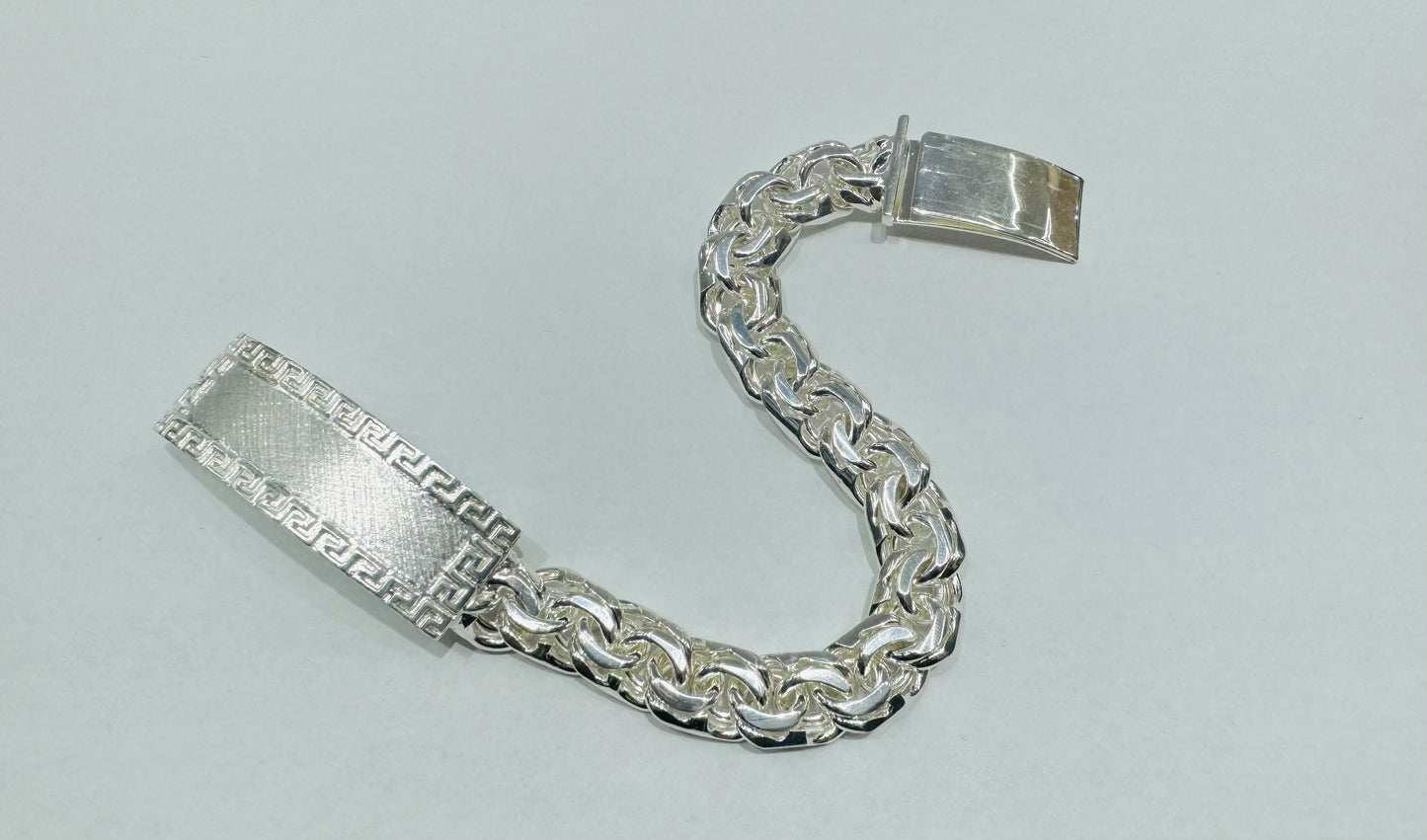 SILVER ITALIAN CHINO LINK BRACELET 11”, WEIGHT: 91.6gm, WIDTH: 12.5mm