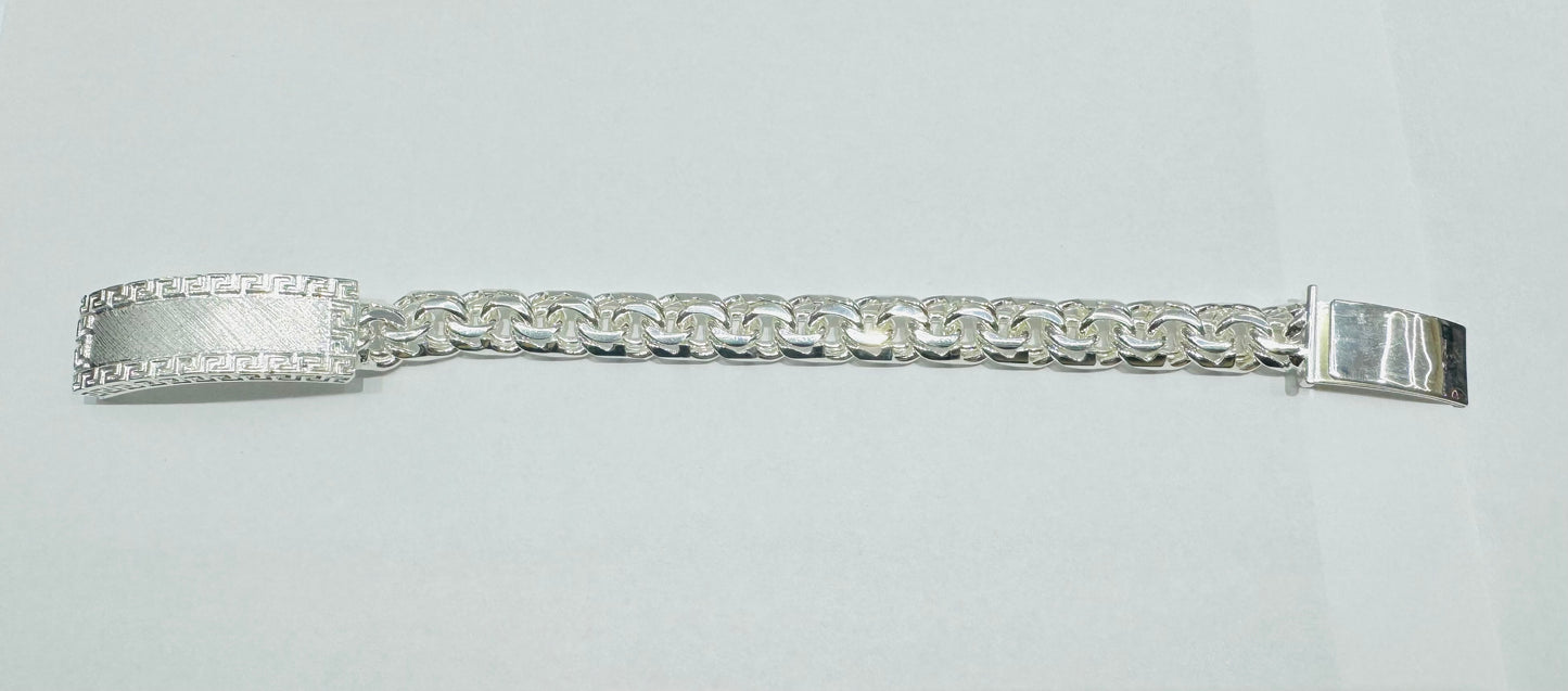 SILVER ITALIAN CHINO LINK BRACELET 11”, WEIGHT: 91.6gm, WIDTH: 12.5mm