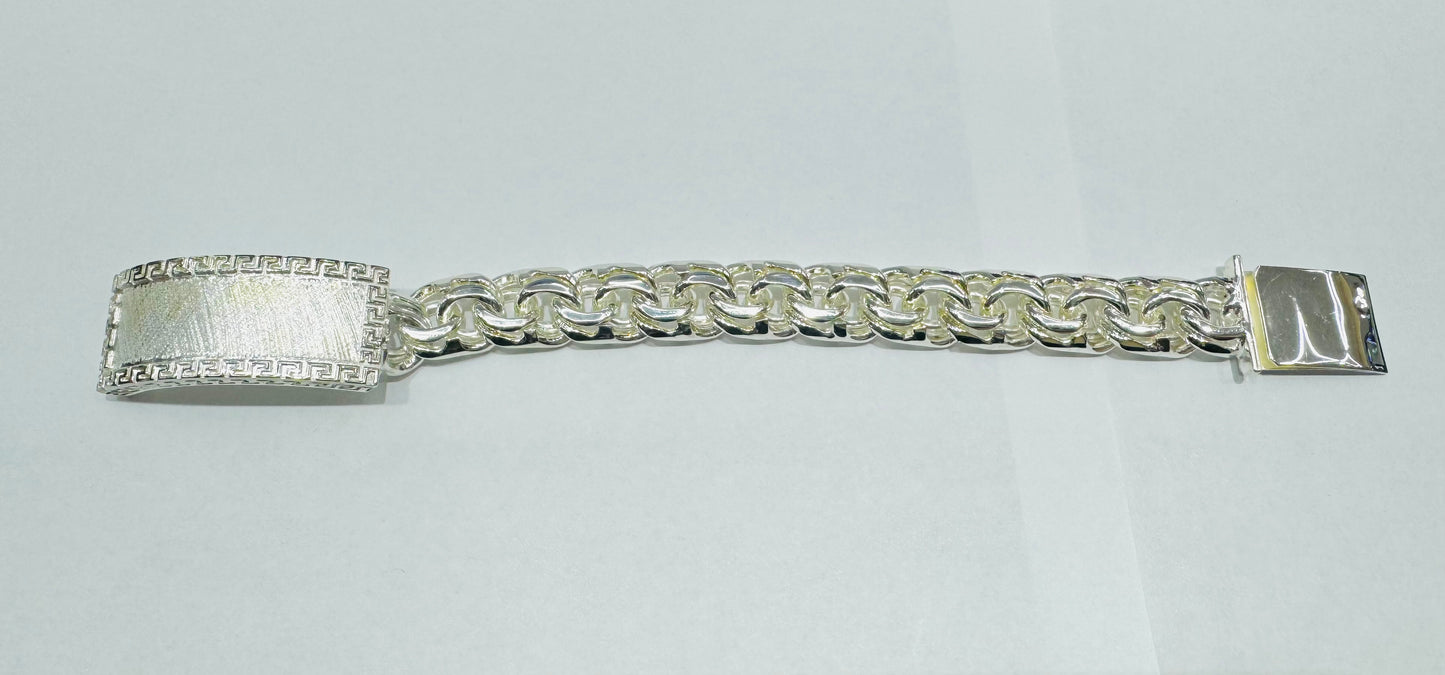 SILVER ITALIAN CHINO LINK BRACELET 12”, WEIGHT: 152.4gm, WIDTH: 17mm