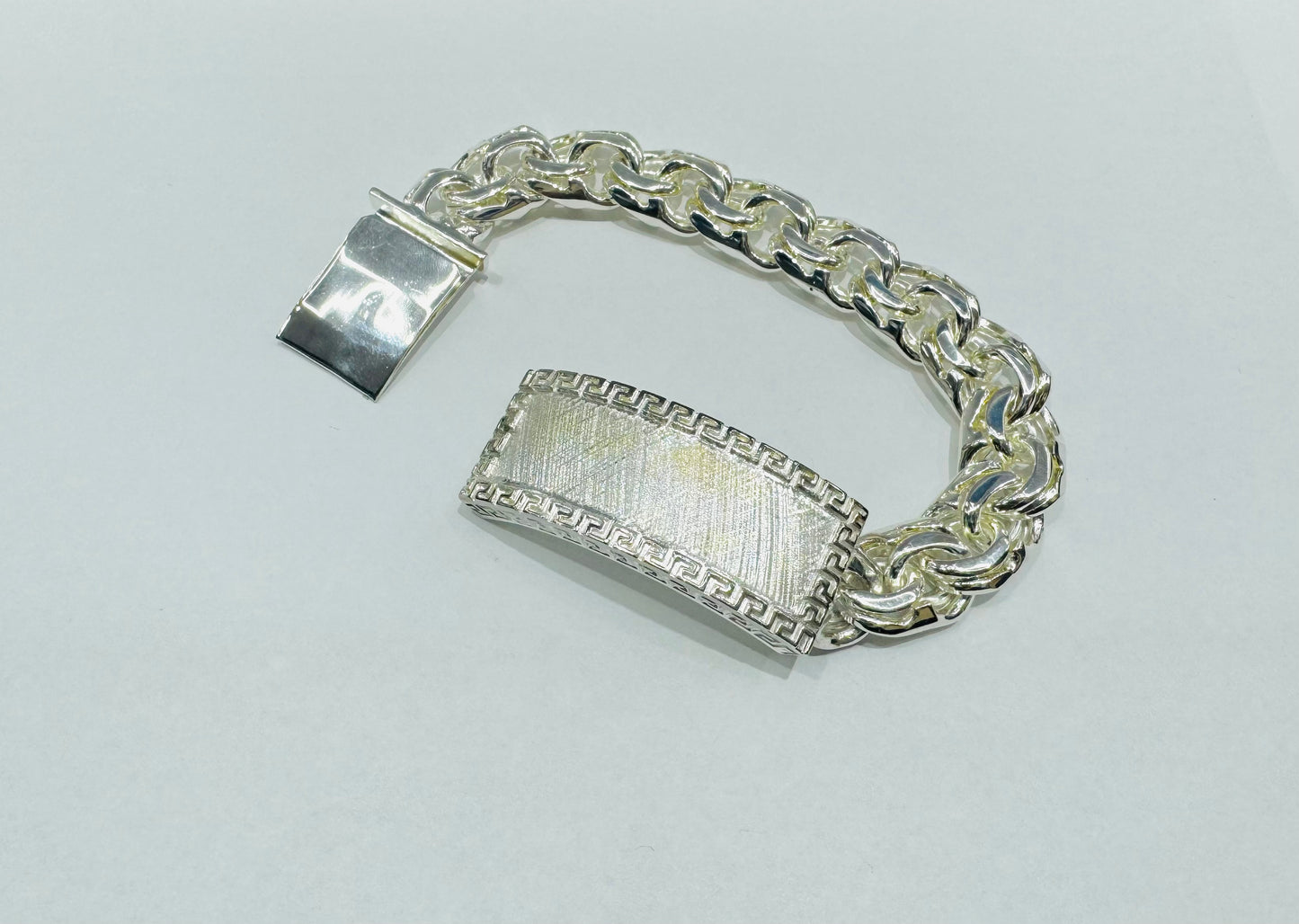 SILVER ITALIAN CHINO LINK BRACELET 12”, WEIGHT: 152.4gm, WIDTH: 17mm