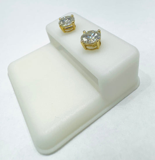 10KT GOLD MOISSANITE EARRINGS, VVS 2.50CTW, 7mm