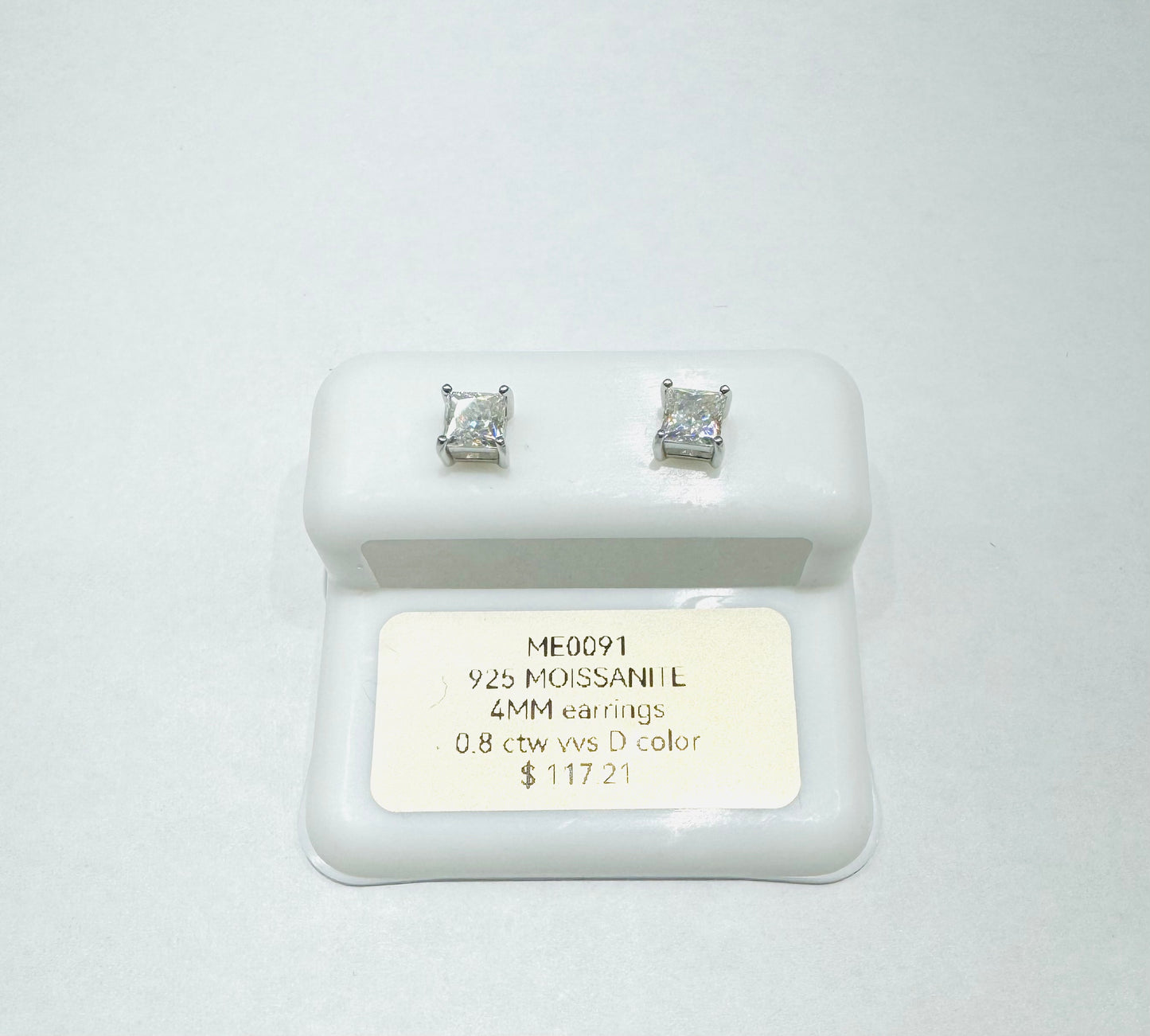 SILVER MOISSANITE EARRINGS, VVS 0.8CTW, WIDTH: 4mm