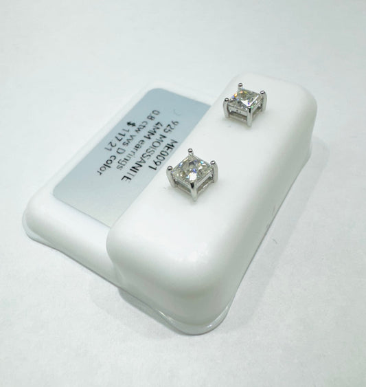SILVER MOISSANITE EARRINGS, VVS 0.8CTW, WIDTH: 4mm