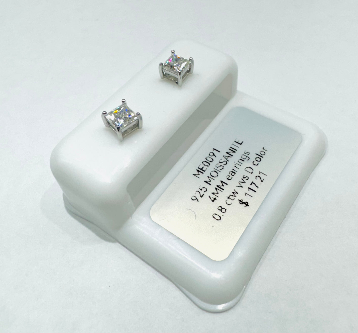 SILVER MOISSANITE EARRINGS, VVS 0.8CTW, WIDTH: 4mm