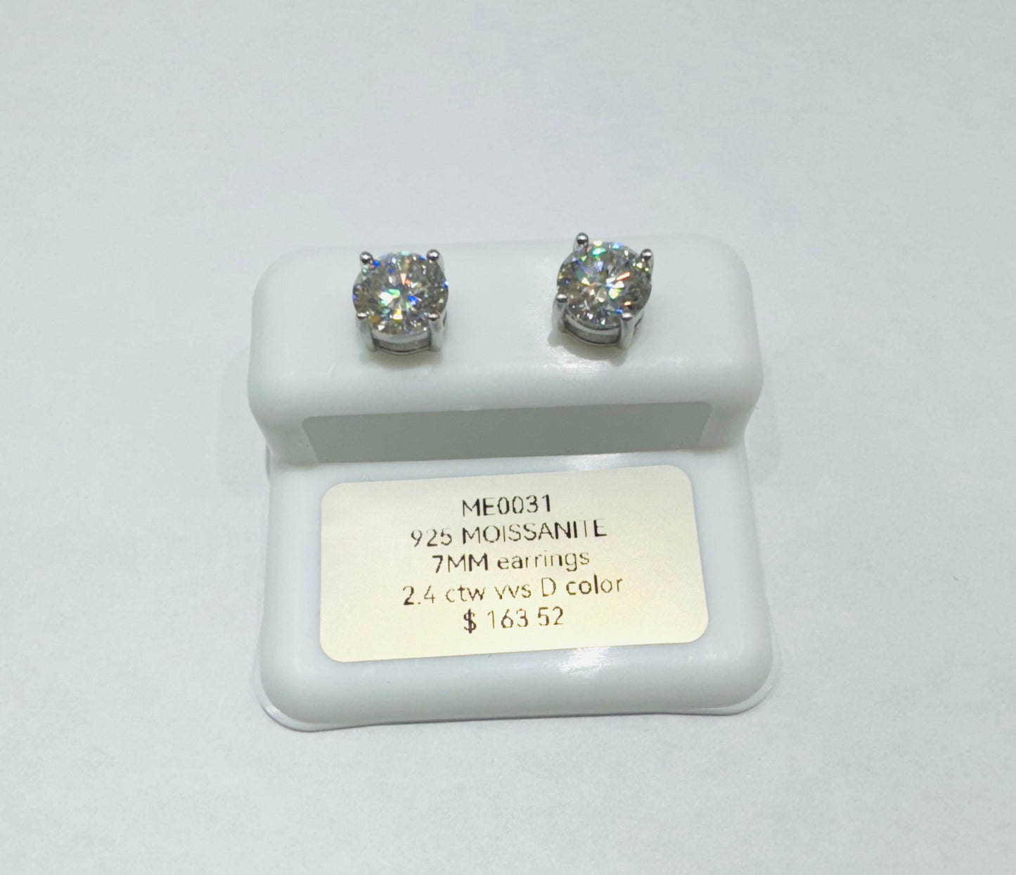 SILVER MOISSANITE EARRINGS, VVS 2.4CTW, WIDTH: 7mm