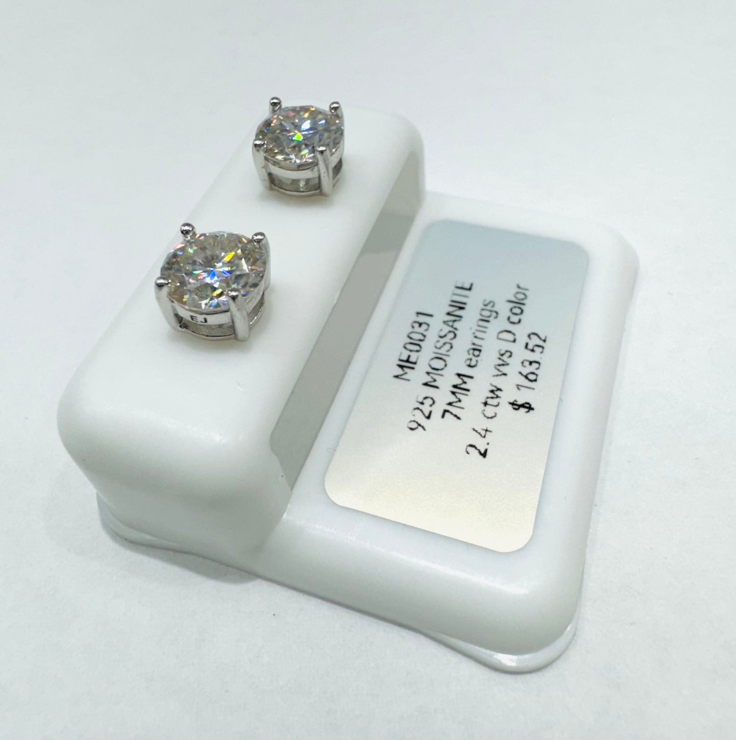 SILVER MOISSANITE EARRINGS, VVS 2.4CTW, WIDTH: 7mm