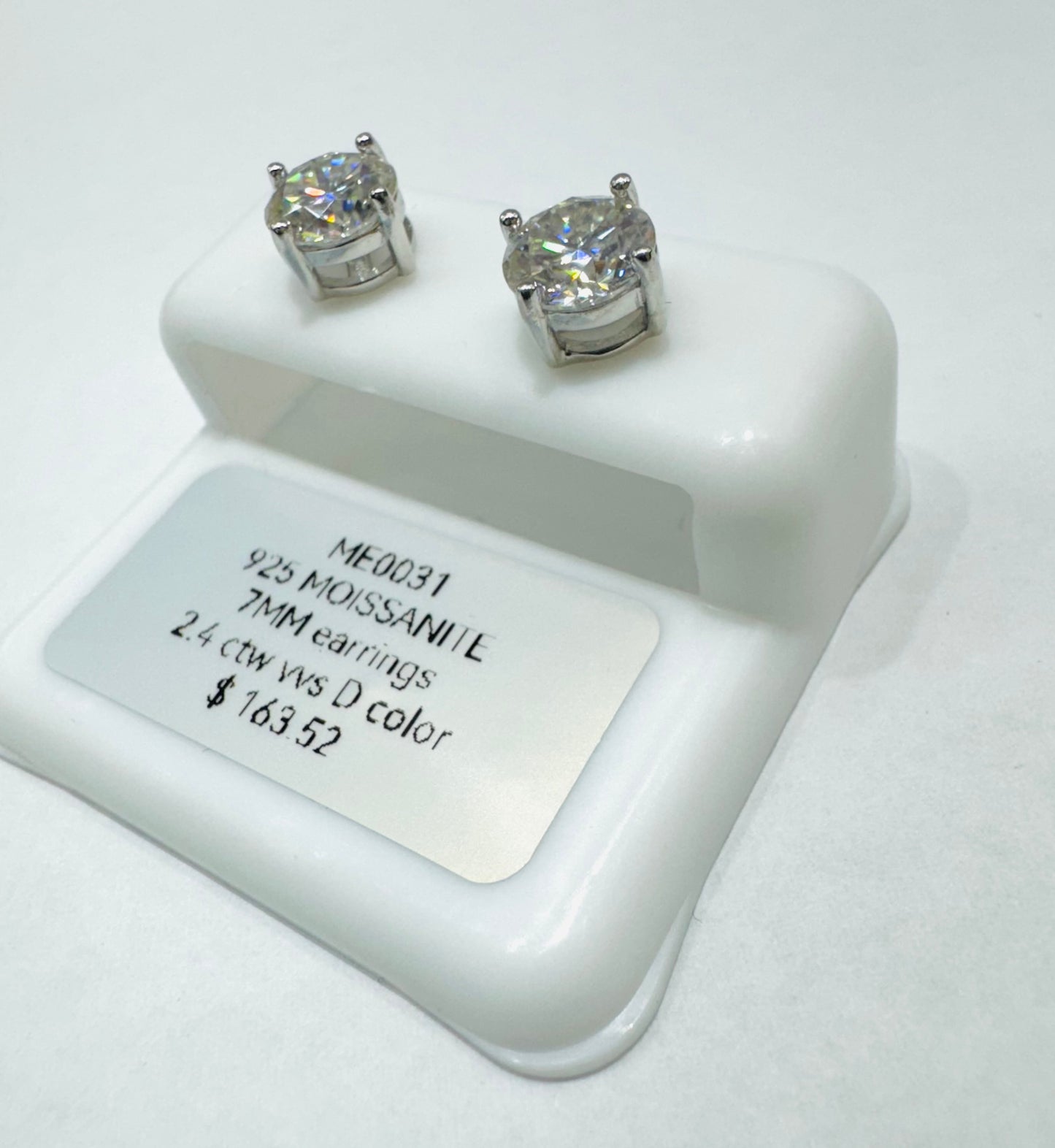 SILVER MOISSANITE EARRINGS, VVS 2.4CTW, WIDTH: 7mm