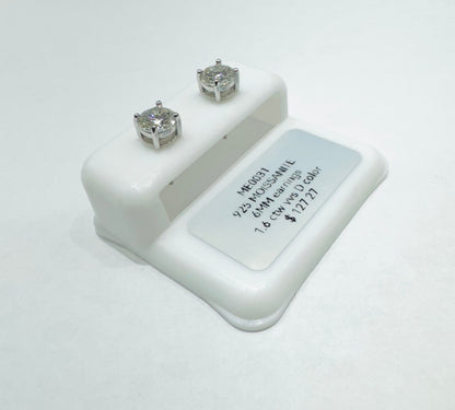 SILVER MOISSANITE EARRINGS, VVS 1.6CTW, WIDTH: 6mm