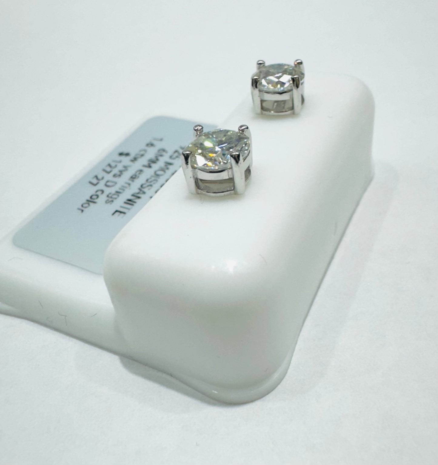 SILVER MOISSANITE EARRINGS, VVS 1.6CTW, WIDTH: 6mm