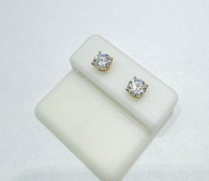 10K GOLD MOISSANITE 6mm EARRINGS, VVS 1.5CTW