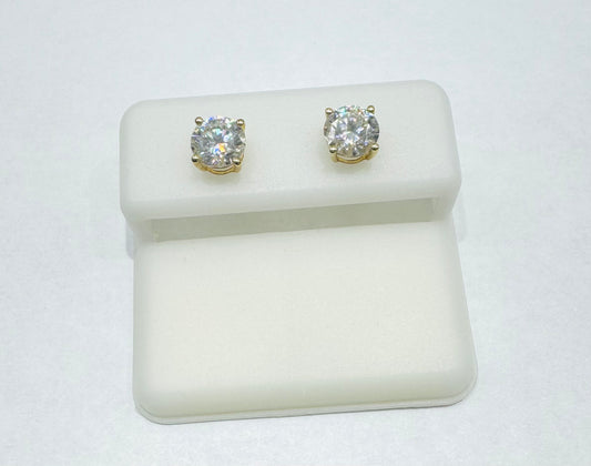 10K GOLD MOISSANITE 6mm EARRINGS, VVS 1.5CTW