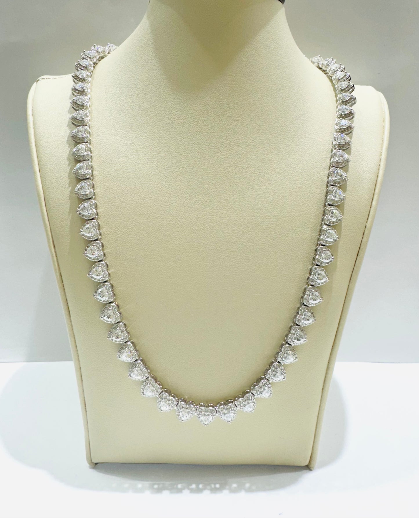 SILVER MOISSANITE HEART NECKLACE 18”, VVS 21.09CTW