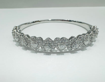SILVER MOISSANITE HEART BANGLE BRACELET VVS 21.09CTW