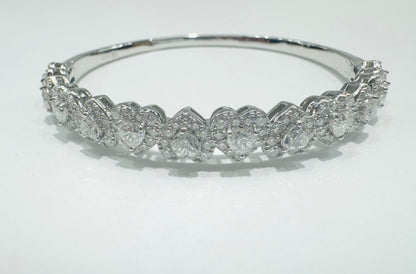 SILVER MOISSANITE HEART BANGLE BRACELET VVS 21.09CTW