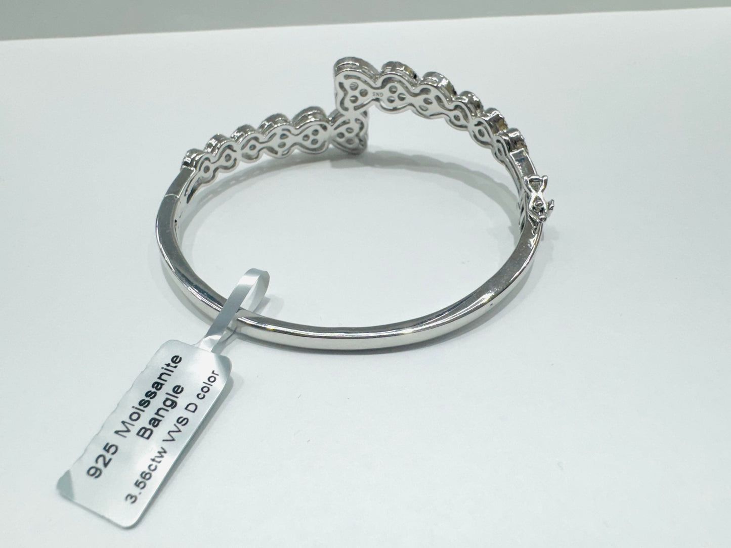 SILVER MOISSANITE HEART BANGLE BRACELET VVS 3.56CTW
