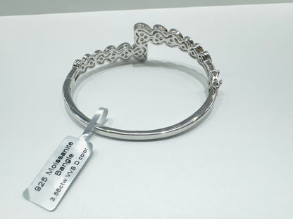 SILVER MOISSANITE HEART BANGLE BRACELET VVS 3.56CTW